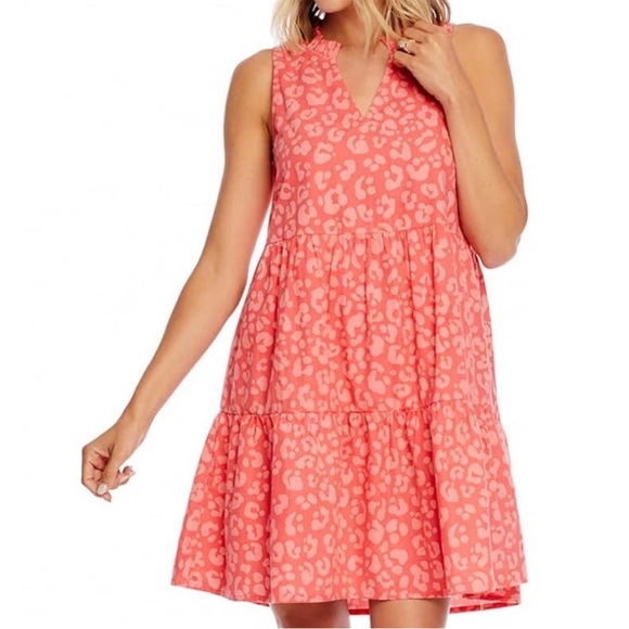 Mud Pie Sleeveless Pink Cheetah Print Tiered‎ Dress Cotton Size Small - Picture 1 of 10